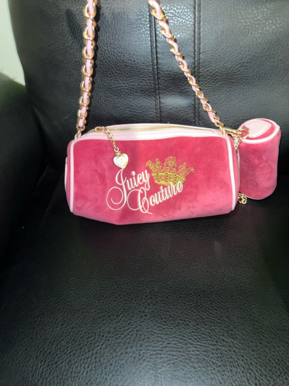 Juicy Couture Hot Pink Velvet Chain Shoulder Bag with Gold Logo